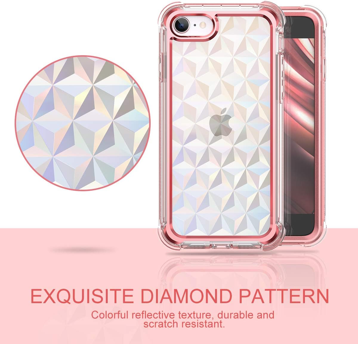 Dexnor iPhone SE 2022/2020 Case, iPhone 8 Case, iPhone 7 Case with Screen Protector Clear 3D Diamond 360 Full Body Protective Shockproof Heavy Duty Bumper Cover for iPhone SE 2022 2020/8/7 4.7"
