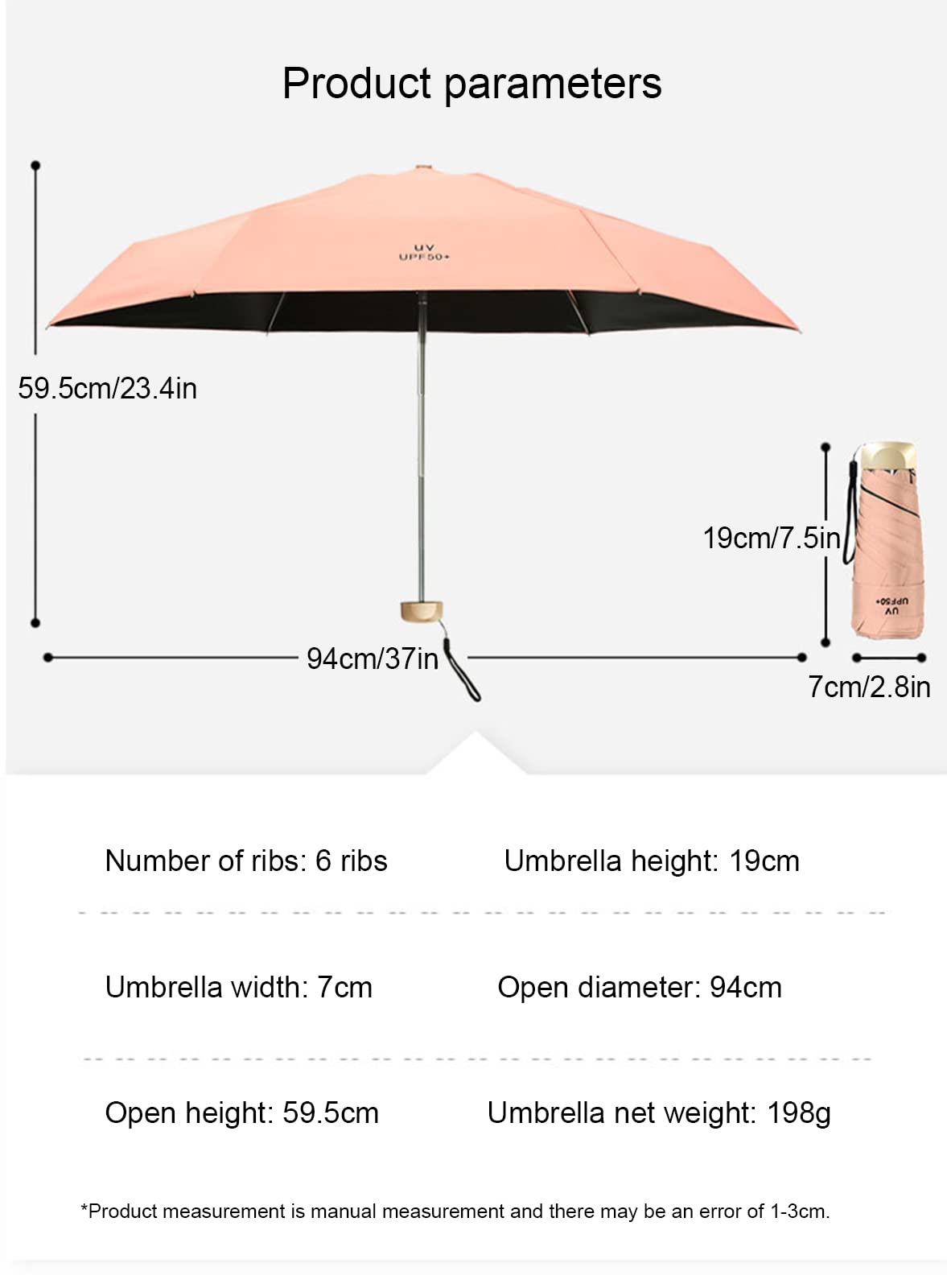 Paraguas Compacto de Viaje a Prueba de Viento, Paraguas Plegable Impermeable Anti-UV de 6 Varillas, Paraguas para Bolso de Mochila de Coche para Lluvia - Paraguas para Hombres y Mujeres