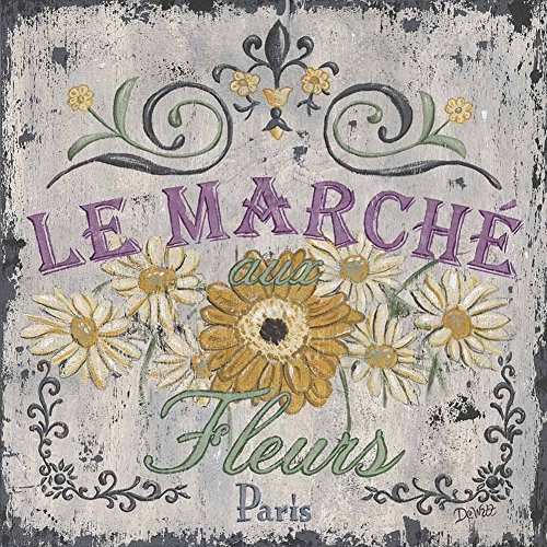 Quadro Stampa su Tela – Le Marche Aux Fleurs I Pittura Parola d'Epoca Pittura Decorazione da Parete – 40X40 cm