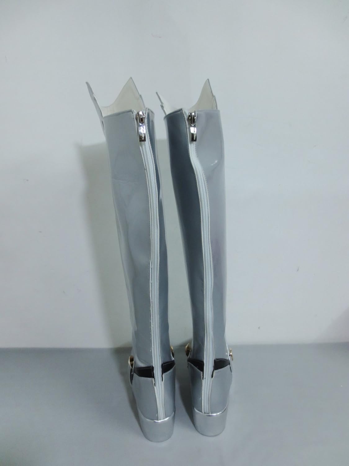 YuanCos Silver Knight Style Knee High Boots with Ankle Buckle Strap Cosplay Shoes