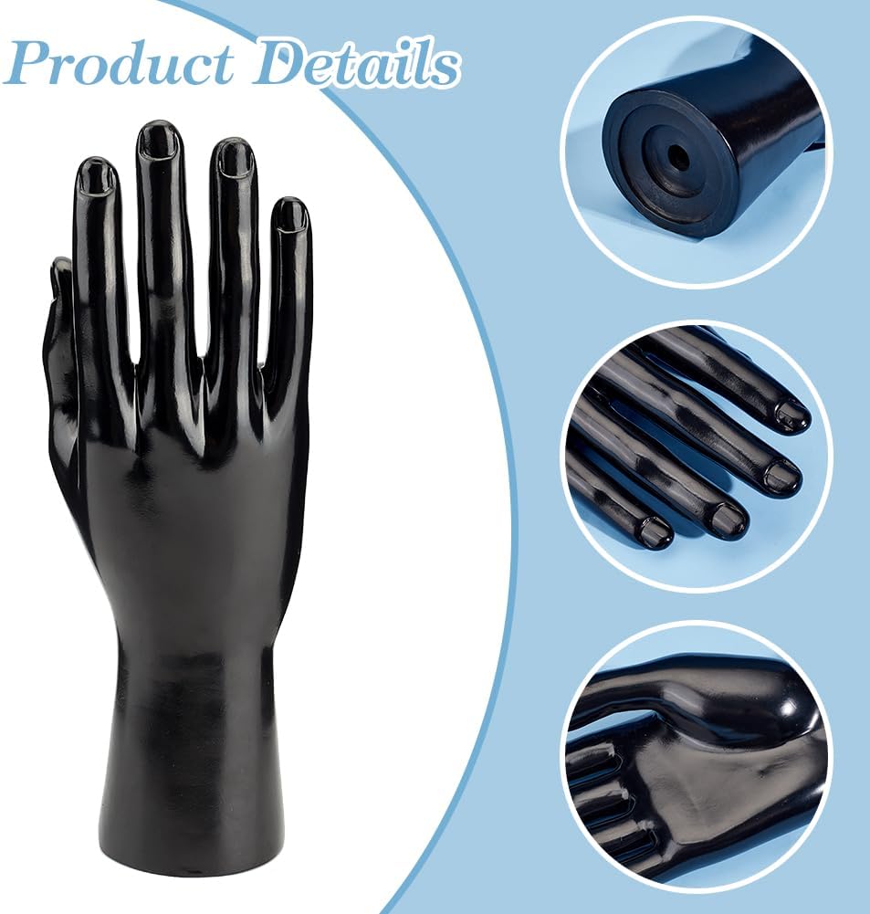 PH PandaHall Male Mannequin Hand Display Rack, Right Hand Model Ring Display, Black Plastic Glove Rack, Bracelet Racks for Home Store Organized Sales, 3.6x10 inches