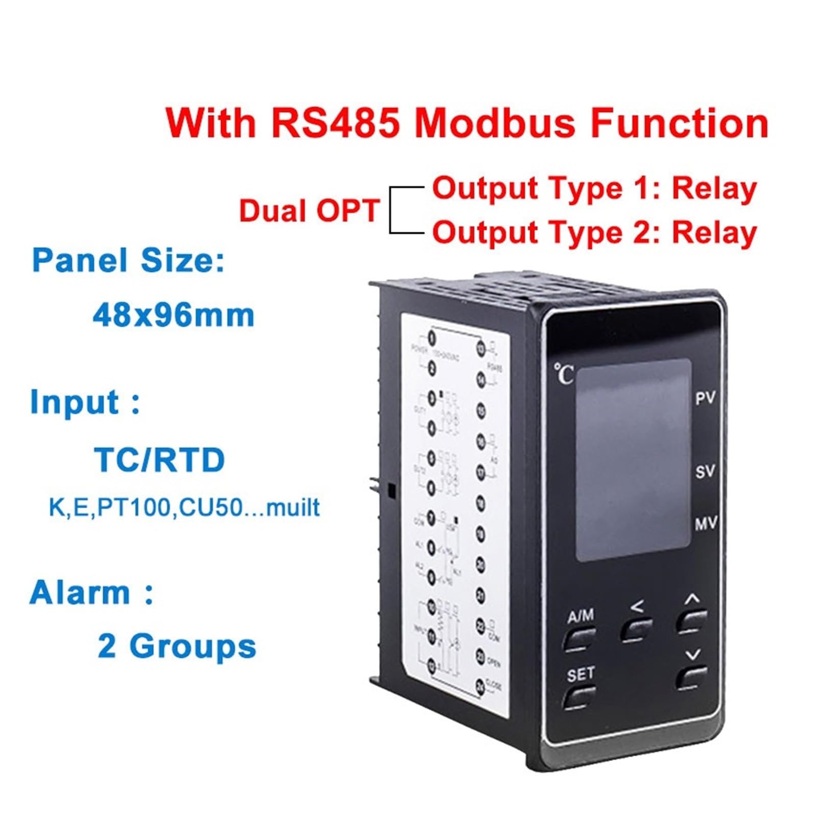 Controlador de Temperatura Controlador de Temperatura PID KEJ PT100, Entrada, Salida Dual, regulador programable, termostato Digital, LCD, 2 alarmas, 48 ​​x 96, PMA400(Relay Dual Opt RS485)