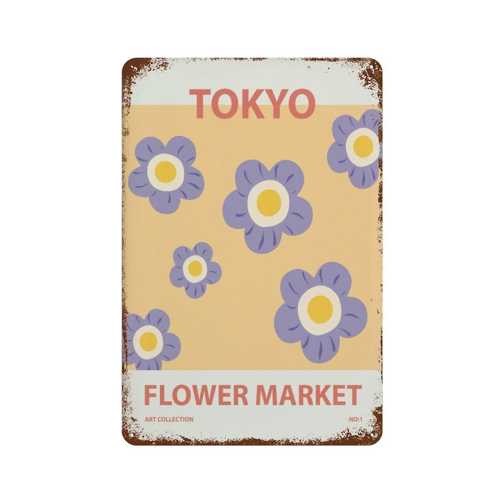 xiaoxiaoshen Tokyo Flower Market Botanical Decor Wall Decor Art Metal Tin Poster Modern Home Decor Art Home Bar Shop Decorations Vintage Sign 30x20cm