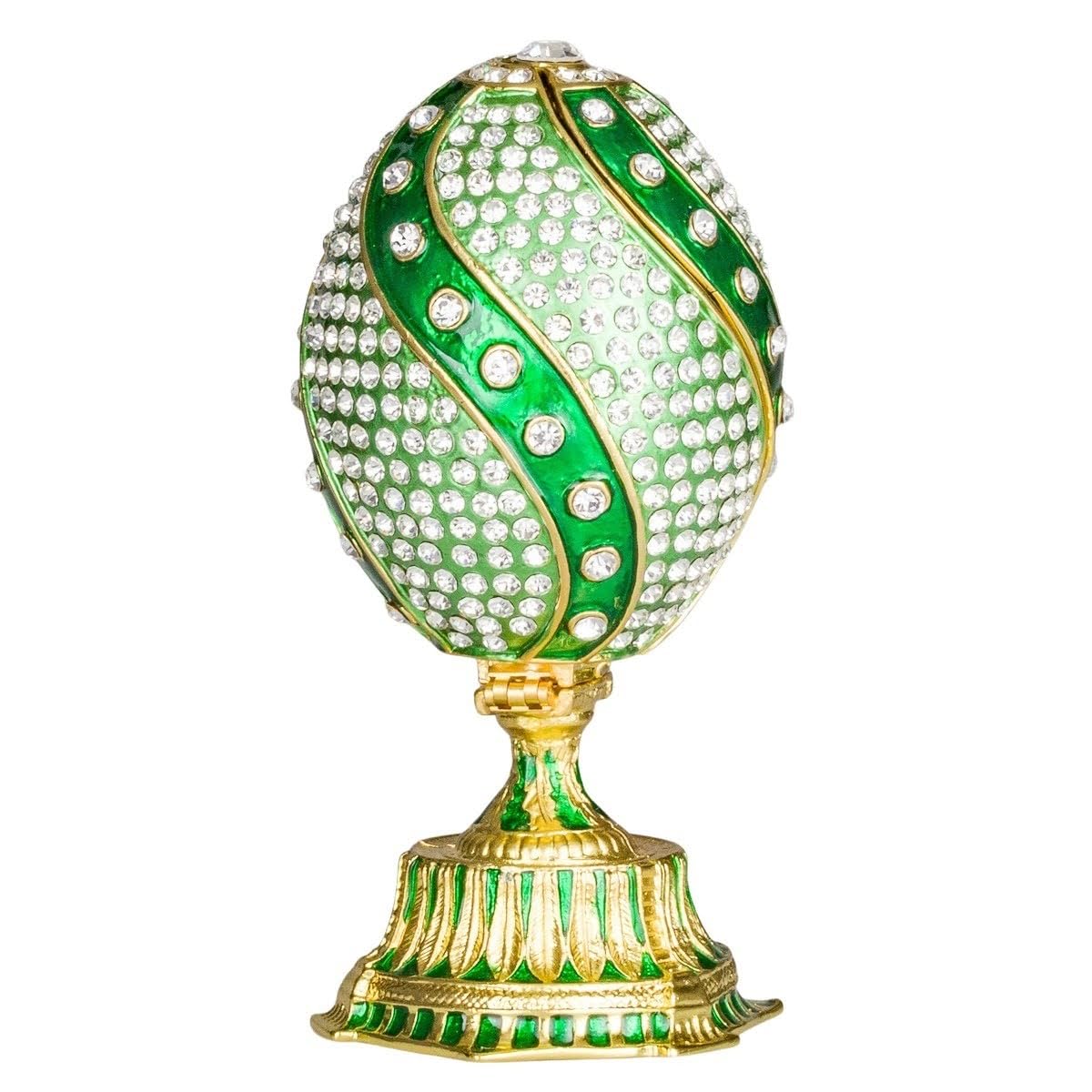 danila-souvenirs Huevo retorcido al estilo Fabergé con cesta de flores 12 cm verde