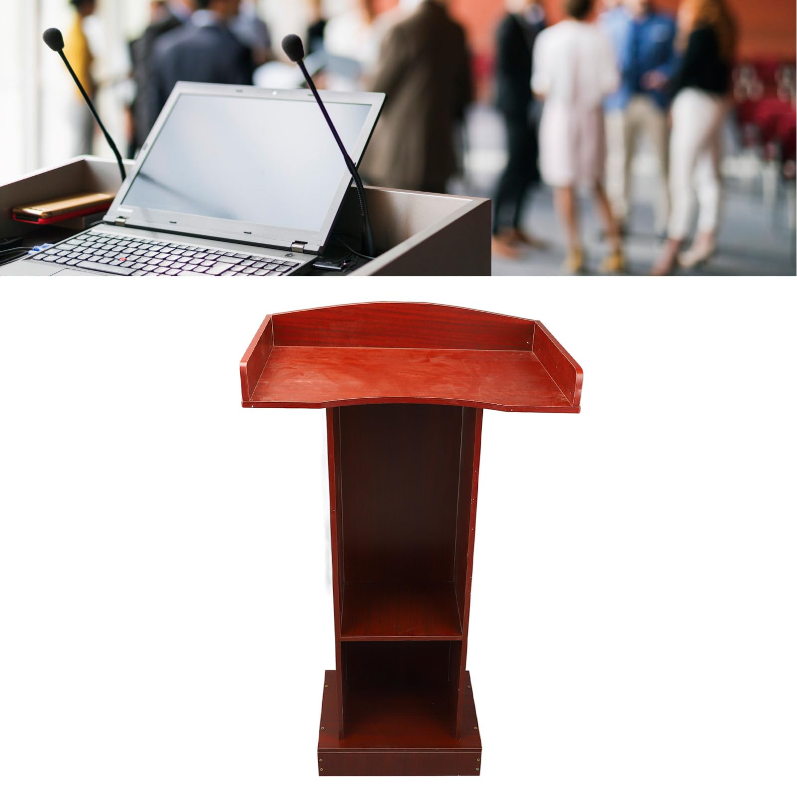 Qcwwy Konferencja Podium Przenośne Drewniane Podium, Nowoczesne Drzewo Sandałowe Kolor Stajni Stołowy do Sali Konferencyjnej w Klasie Audytorium Recepcja Biurowca Meble Biurowe