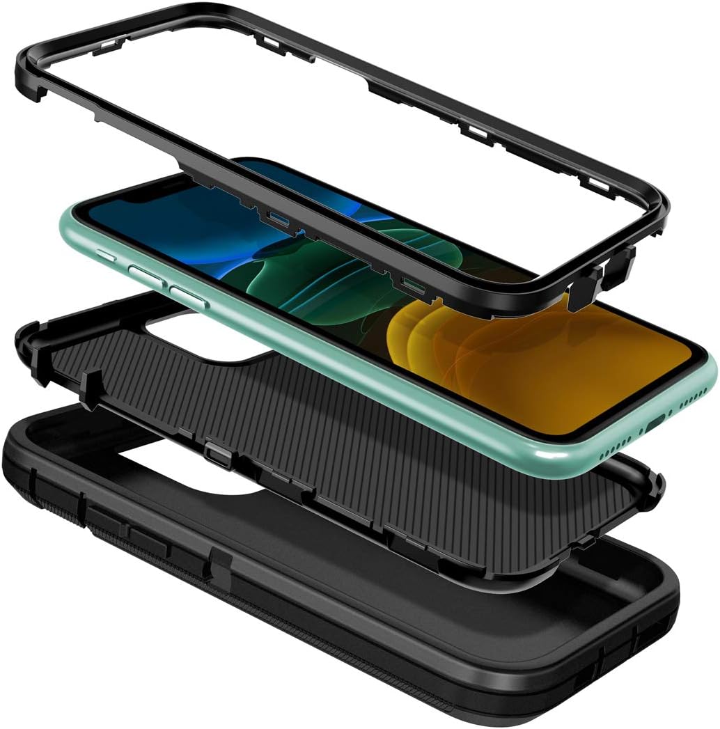 I-HONVA for iPhone 11 Case Shockproof Dust/Drop Proof 3-Layer Full Body Protection [Without Screen Protector] Rugged Heavy Duty Durable Cover Case for Apple iPhone 11 6.1-inch, Black