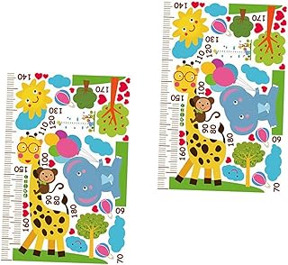 Hohopeti 2 folhas de adesivos de parede de girafa bebê elefante para crianças adesivos de menina decoração de quarto de crianças planta arte de parede adesivo de altura gráfico de medição de desenhos animados adesivos de parede decorações de quarto mural de PVC