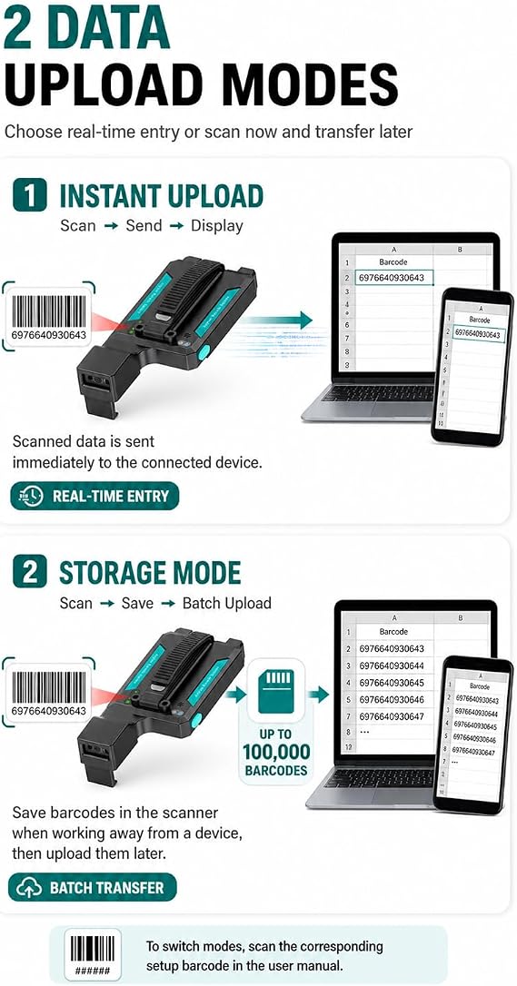 USB Barcode Scanner with Stand Bundle with Back Clip Phone Scanner