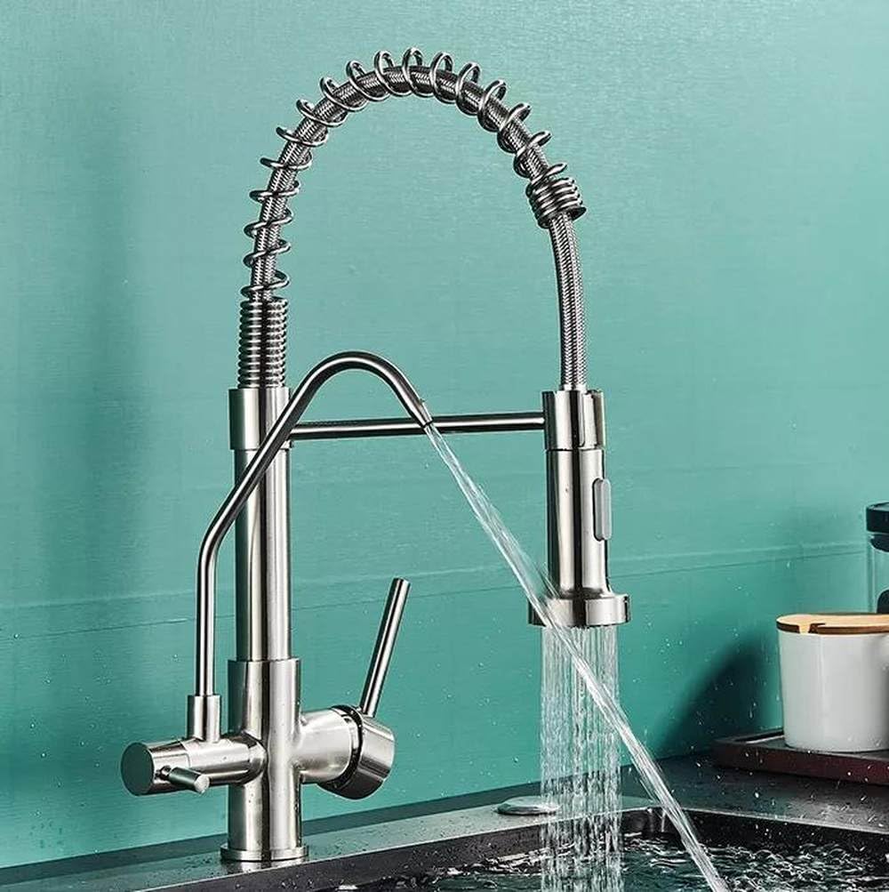 Robinet de cuisine chromé haut de gamme avec mitigeur rotatif et finitions en nickel