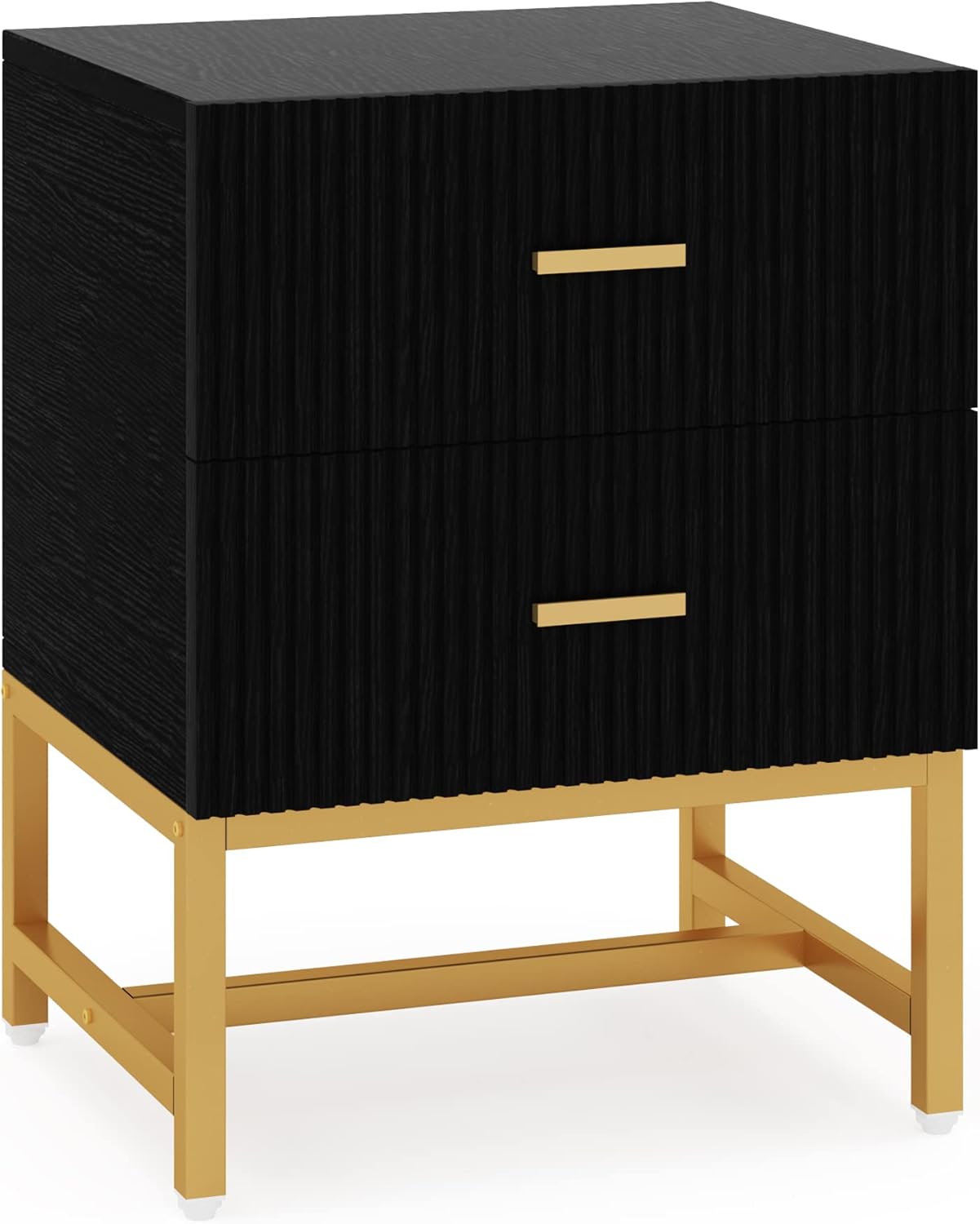 Mesita De Noche Padma CARO-Möbel Con 2 Cajones - Madera De Paulownia, Trenzado Vienés, Estilo Boho Retro Negro