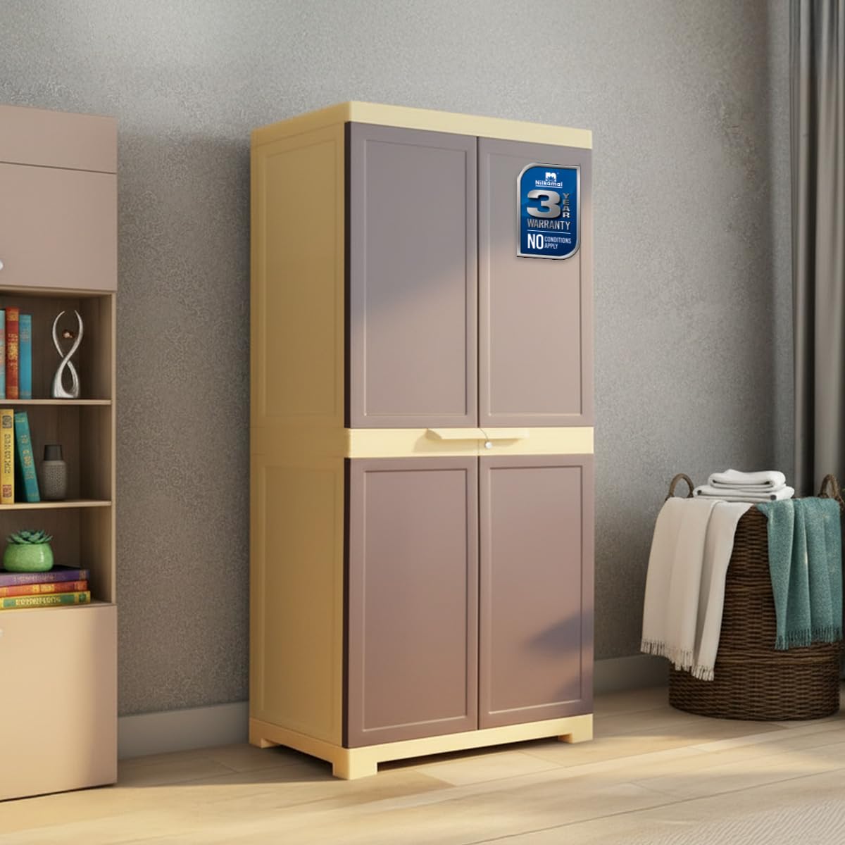 Nilkamal Freedom Mini Medium Plastic Cabinet Brown , 2 Doors