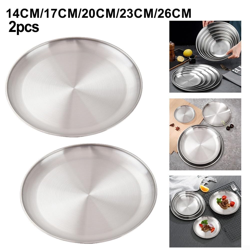 2 piatti rotondi in acciaio inox per campeggio e cucina, perfetti per i pasti (30 x 1,6 cm)