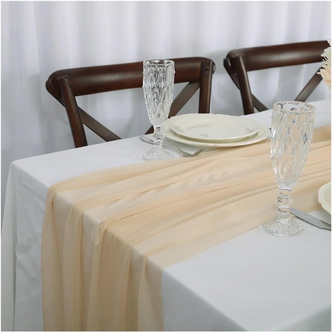 Table Runner for Home Decor 4pcs Gauze Table Runner 70x300cm Chiffon Like Wedding Party for Bridal Shower Decorations(Color 7)