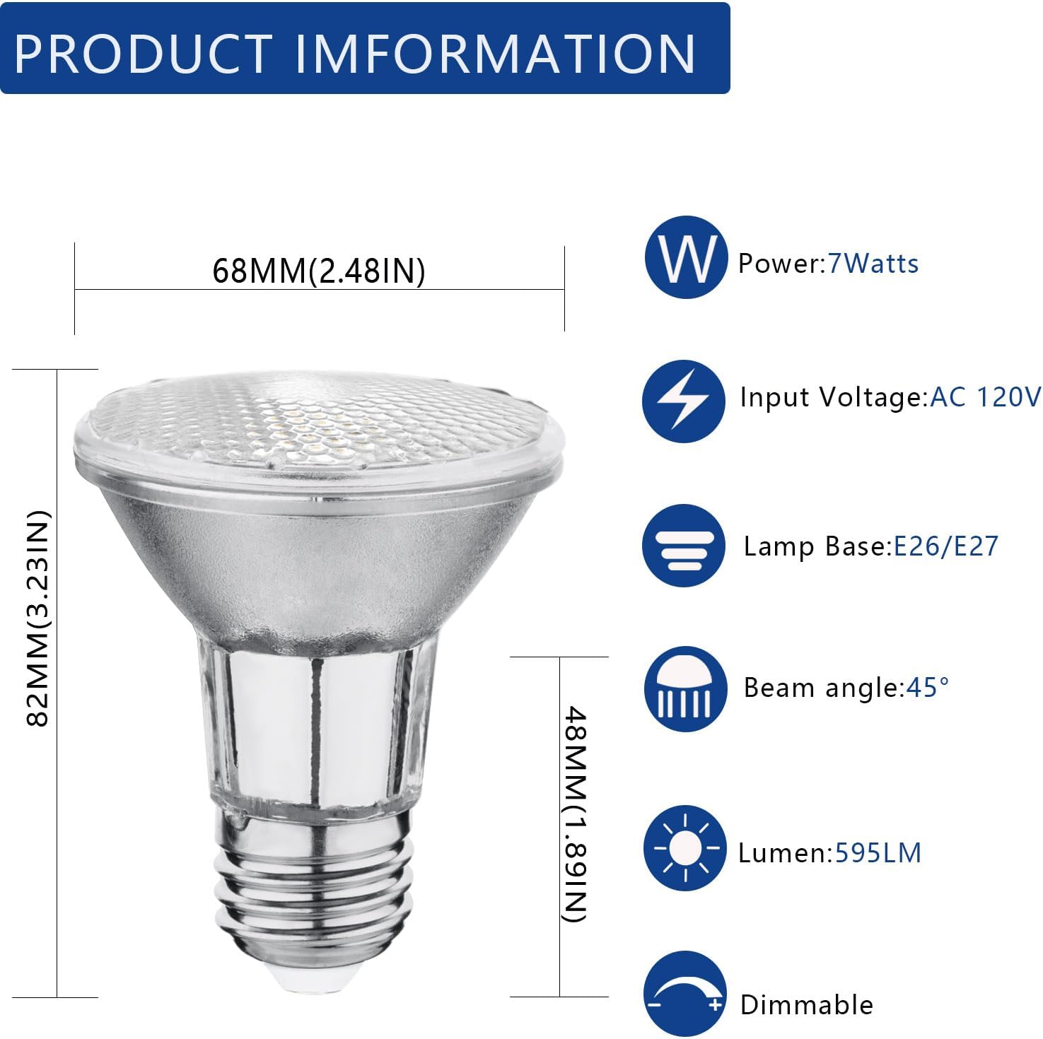 PAR20 7W LED Range Hood Light,E26 120V Dimmable Warm White 595lm, Waterproof IP65, Replacement 50W Halogen Cup. Spot Bulbs for Kitchen Appliances, Track Lighting, Outdoor Landscaping 2 Pack