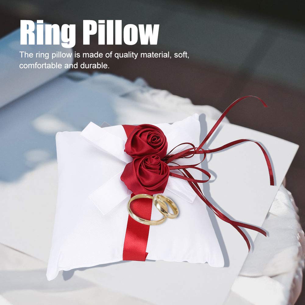 Jwthee Wedding Rings Pillow, Rings Bearer Pillow Rings Pillow White Rings Cushion Bearer with Bow Decor for Wedding Ceremony