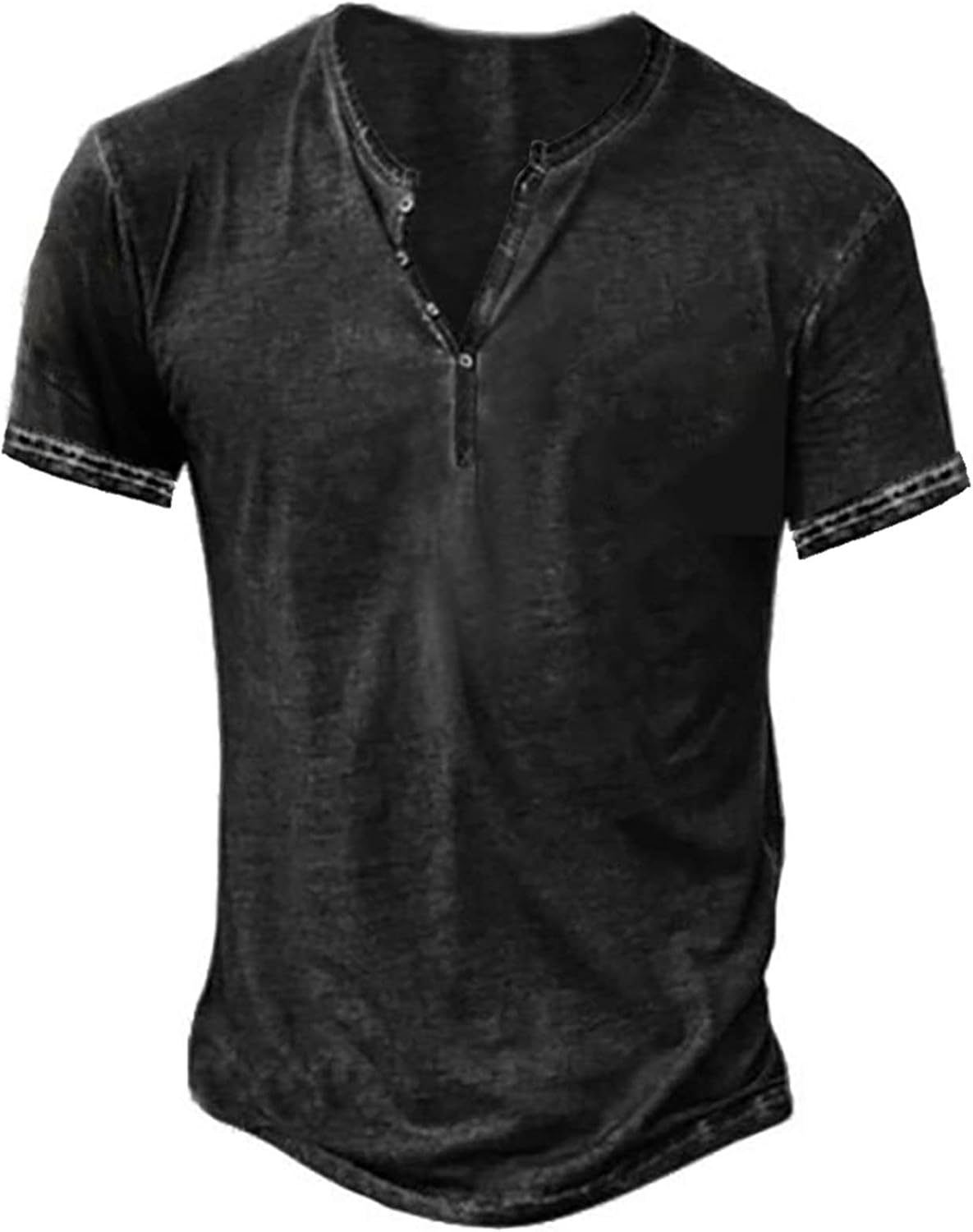 Beotyshow Mens Distressed Henley Shirts Short/Long Sleeve Button T-Shirt Slim Fit Cotton Casual Shirt X-Large Black