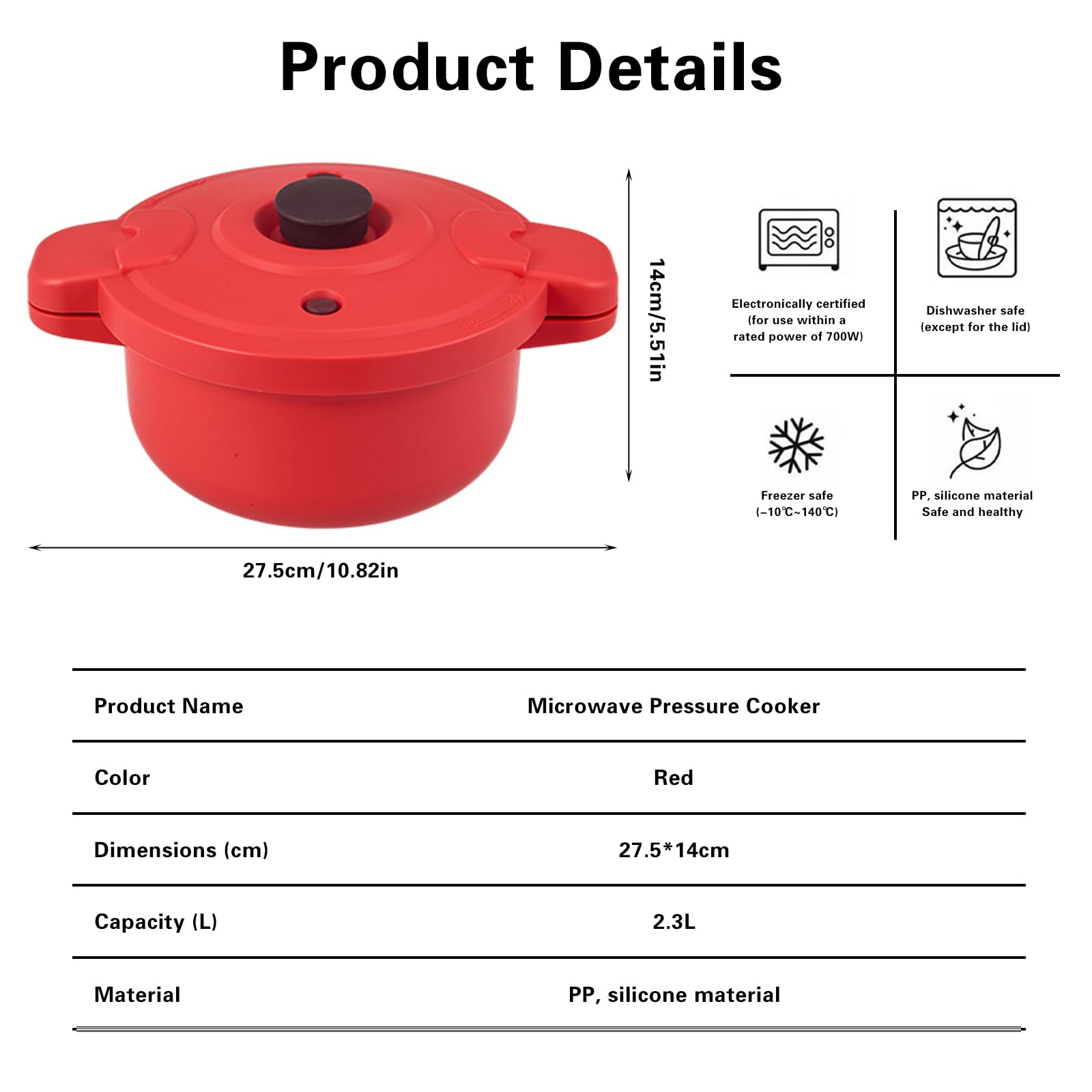 Olla a presión de microondas de silicona de 2,3 L, vaporizador para arroz, verduras, pasta - Olla expresa 27,5 x 14 cm, sin BPA, apta para lavavajillas - Accesorio de cocina rápida