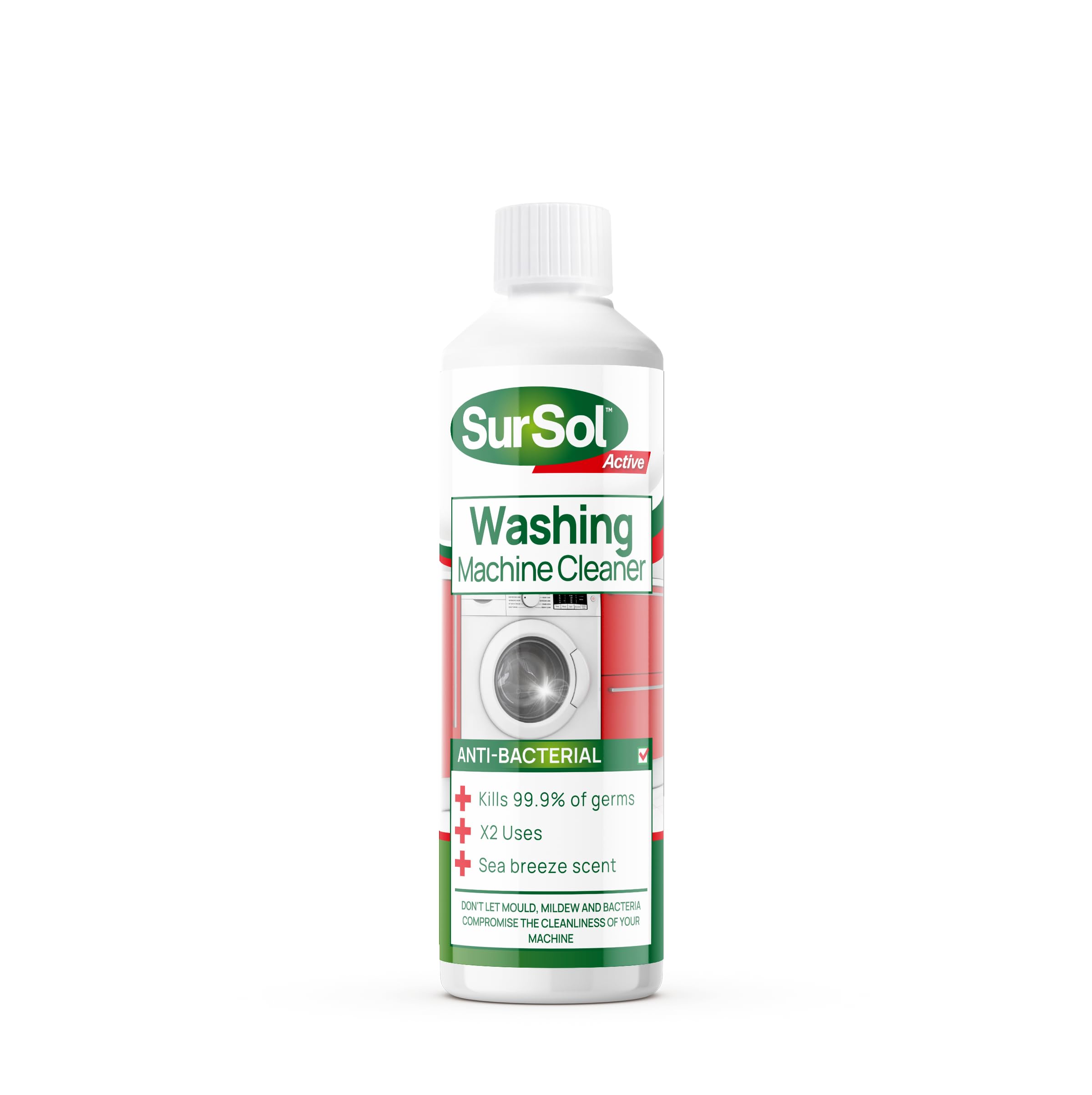 SurSol Active - Washing Machine Cleaner & Sanitiser | Anti-bacterial Removes Limescale, Odours and Dirt | Sea Breeze Scent - 500ml