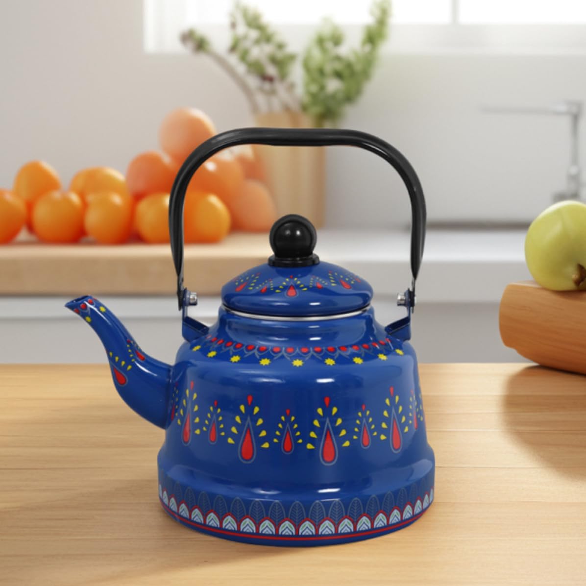 jojofuny Tetera Esmaltada Vintage de 1.7 L para Hervir Agua Rápido en Cocina, Hervidor de Agua con Diseño Retro y Uso Versátil para Hogar y Camping
