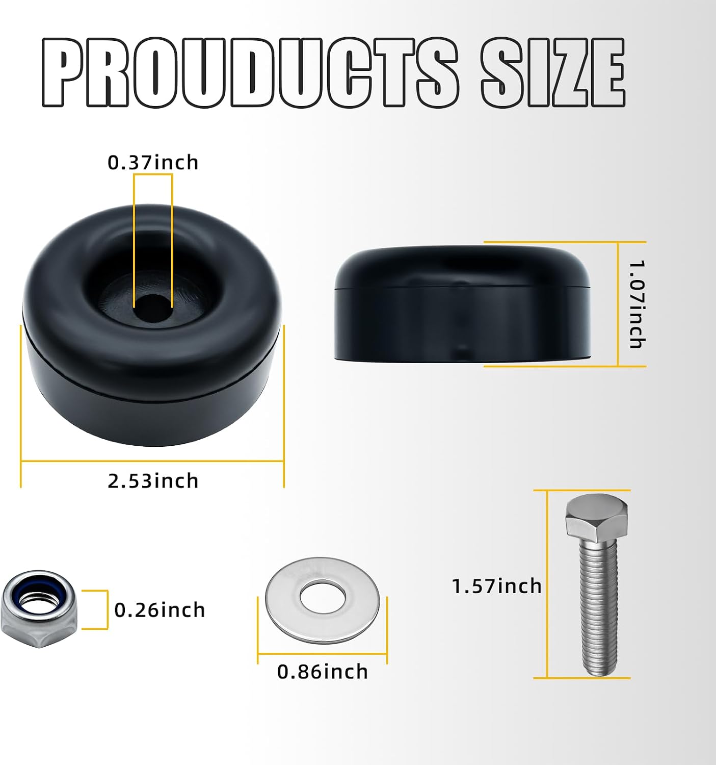 4-Pack Heavy-Duty Rubber Bumpers - 2.5" Round Rubber Bump With Screw Kits - Ideal for Trailer Doors, Compressors & Pumps, Generators, Pressure Washers