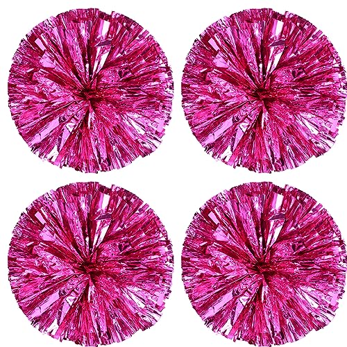 Hlonon 4 Pack Cheerleader Pom Poms Sports Dance Cheer Plastic Pom Poms Cheerleading for Sports Team Spirit Cheering(Rose Red,50g)