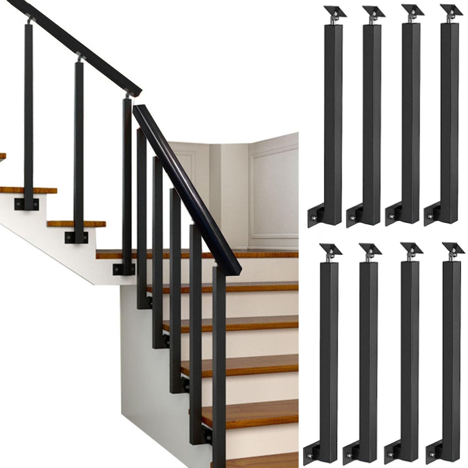 Balaustres de hierro negro para escaleras: repare barandillas inestables con anclaje lateral