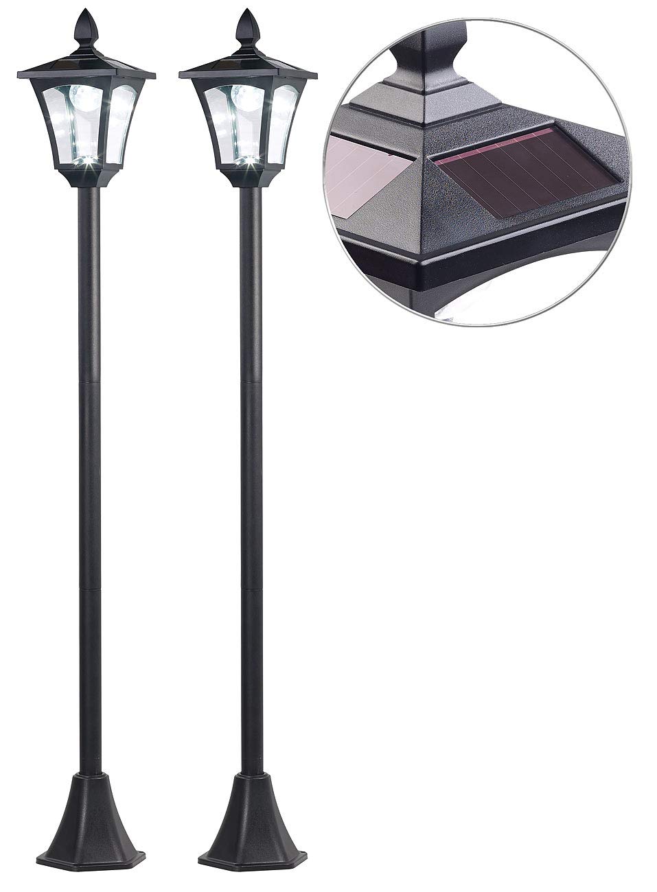 Royal Gardineer Standlaterne: 2er-Set Solar-LED-Gartenlaternen, Dämmerungssensor, 40 lm, dimmbar (Solarlaterne für außen, Solar-Gartenlaterne Solarleuchte, Garten)