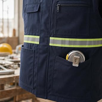 Çok Cepli Reflektörlü İş Yeleği lacivert gabardin kumaşı ile şantiye ve lojistik operasyonlarında gece görünürlüğü sunarak alet taşıma sorununu çözen unisex yelek