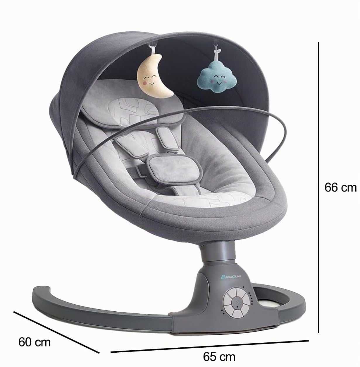 BEBE2LUXE AVA, Sdraietta dondolo automatico per neonato fino a 9 kg, Altalena Eletrica con Melodie, Telecomando,Timer, silenzioso (Grigio)