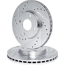 R1 Concepts Brake Rotors fits 2013 Scion iQ; 2006-2019 Toyota Yaris; 2012-2019 Toyota Prius| Drilled and Slotted Silver Disc Brake Rotor Set 10.5" Front