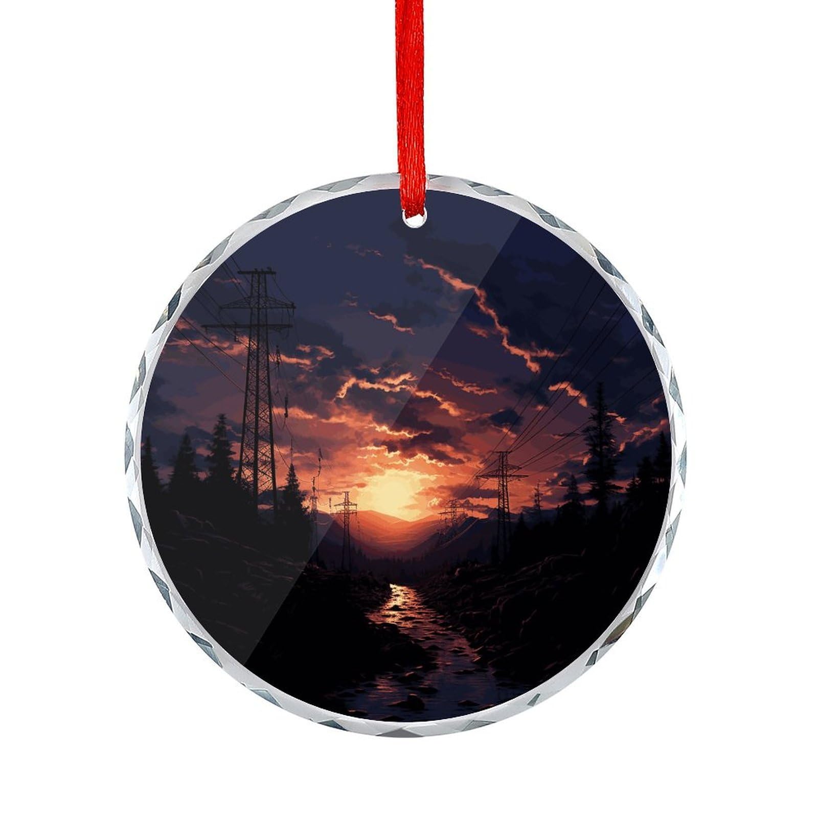 Fodpand Women's Style Dusk Scenery Round Glass Ornament Keepsake Gift Exchange Ideas Car Decor,Christmas Ornaments For Tree Window Garden Ornaments