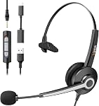 Wantek Headset with Microphone, Computer USB Headset with Microphone Noise Cancelling, USB Wired Headphones with Mic for Laptop PC Work from Home Open Office Call Cente