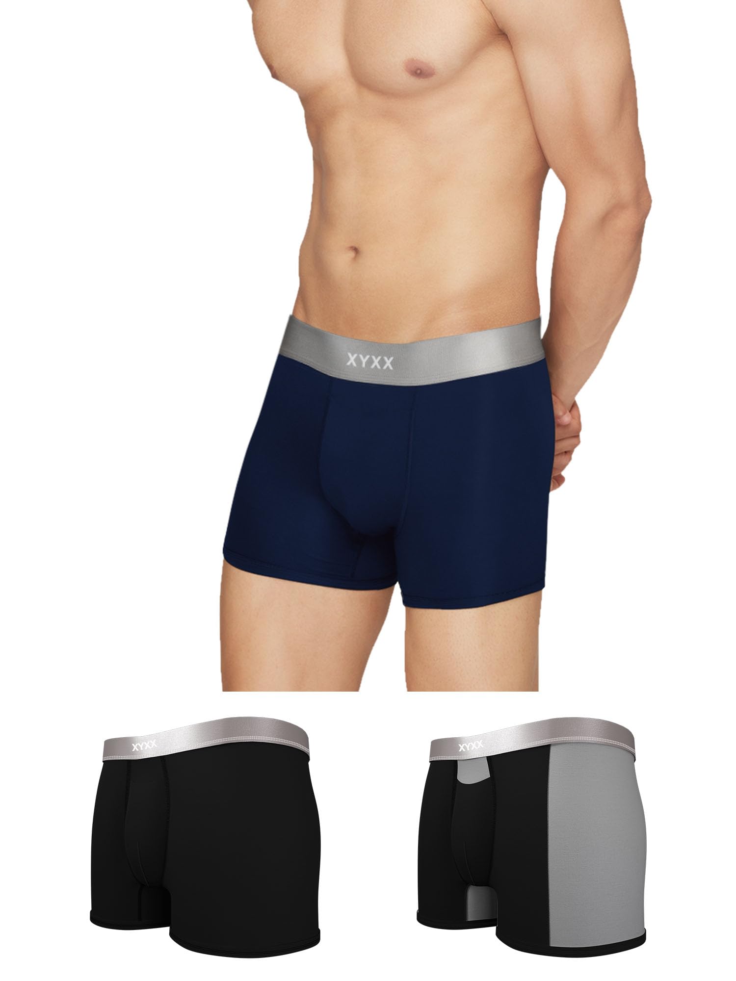 Men's Illuminati Micromodal Regular Fit Colorblock Antimicrobial Trunks with No Marks Waistband (Pack of 3)