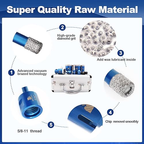 Miniatura 6 de BRSCHNITT - Juego de brocas de núcleo de diamante para azulejos de porcelana, cerámica, mármol, granito, perforación, 9 piezas, sierra de diamante