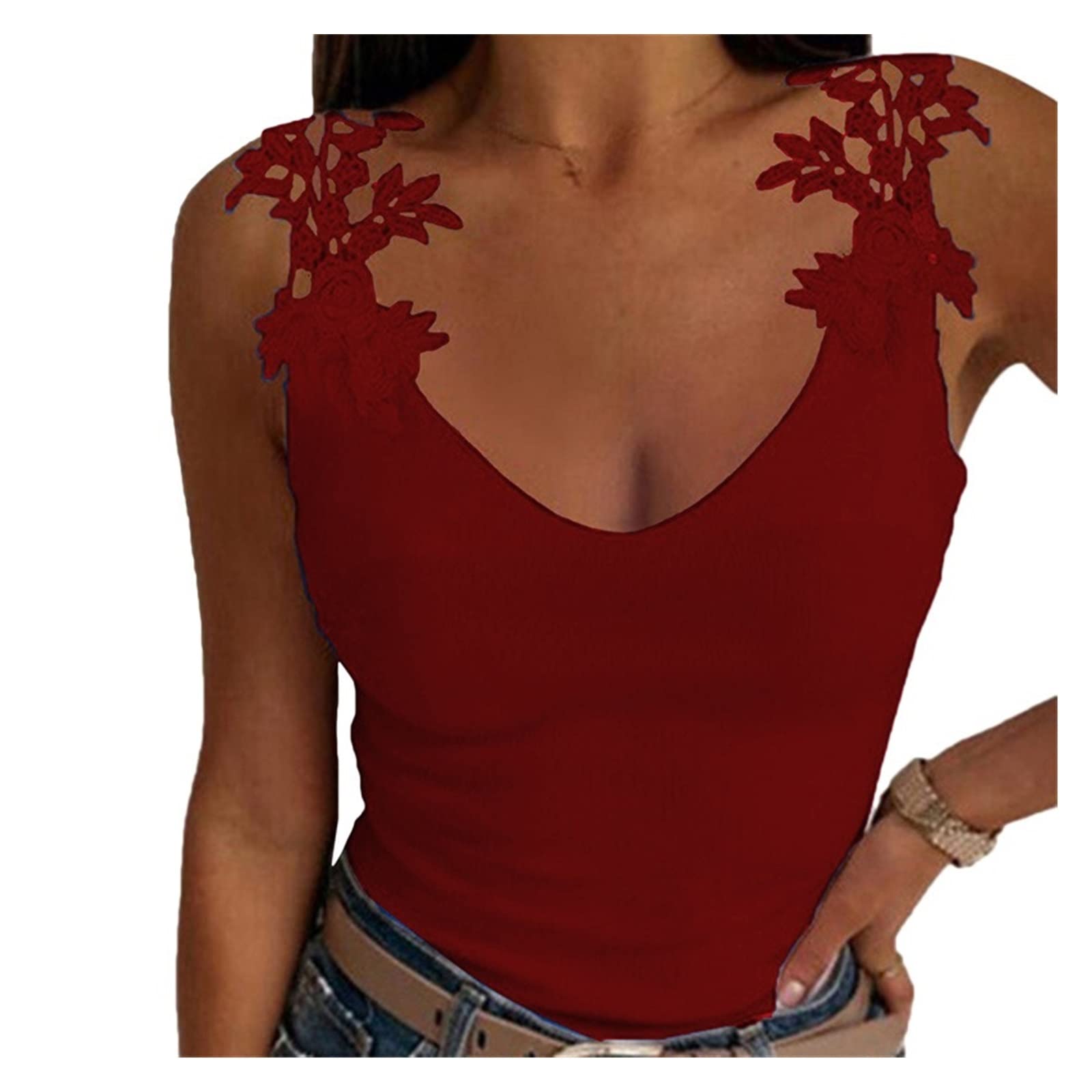 Kikbax Canotta da donna senza maniche da donna sexy senza maniche, canottiera da donna (Color : Wine red, Size : L)