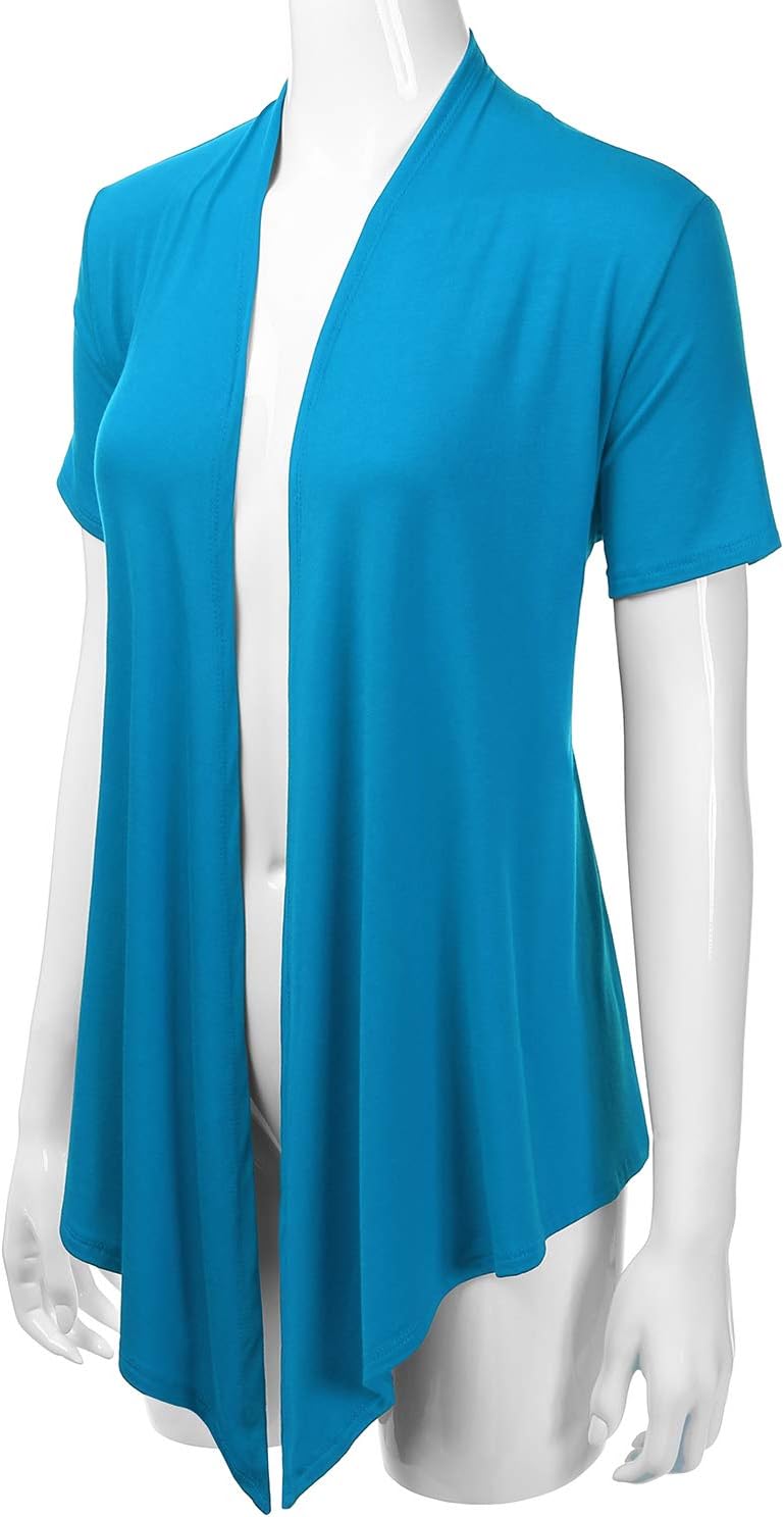 EIMIN Women's Basic Solid Short Sleeve Open Drape Front Jersey Cardigan (S-3XL) - Image 2