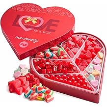 NUT CRAVINGS - Purim Mishloach Manot Mixed Candy Heart Shaped Gift Basket, Love in A Box (6 Assortments) Romantic Food Arrangement, Healthy Snack Care Package, Food Assortments