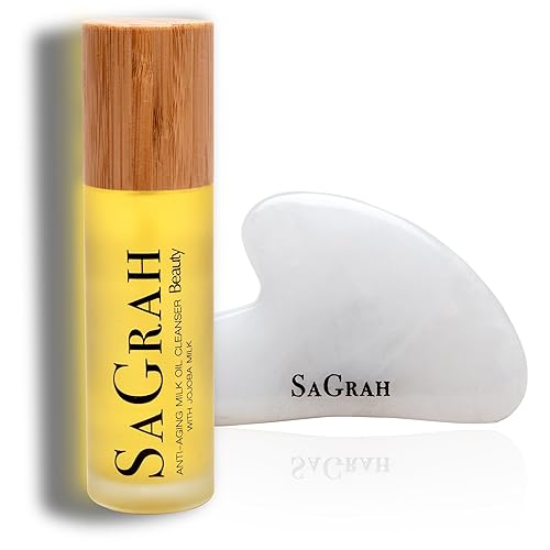 Limpiador de aceite antienvejecimiento con leche de jojoba y gua-sha Duo - Hidratación profunda y renovación limpiador facial y masajeador facial,