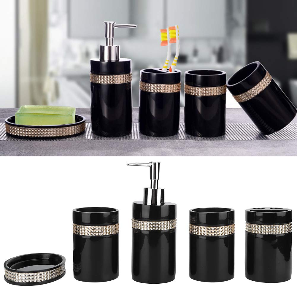 Aramox Juego de Accesorios de Baño Juego de Baño de Resina de 5 Piezas con Dispensador de Loción, Soporte para Cepillo de Dientes, 2 Tazas de Lavado, Jabonera para Mostrador de, Hogar, Habitación de