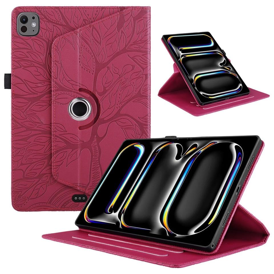 Étui iPad Air 11 M3 2025 en cuir rouge de qualité supérieure avec rabat arbre