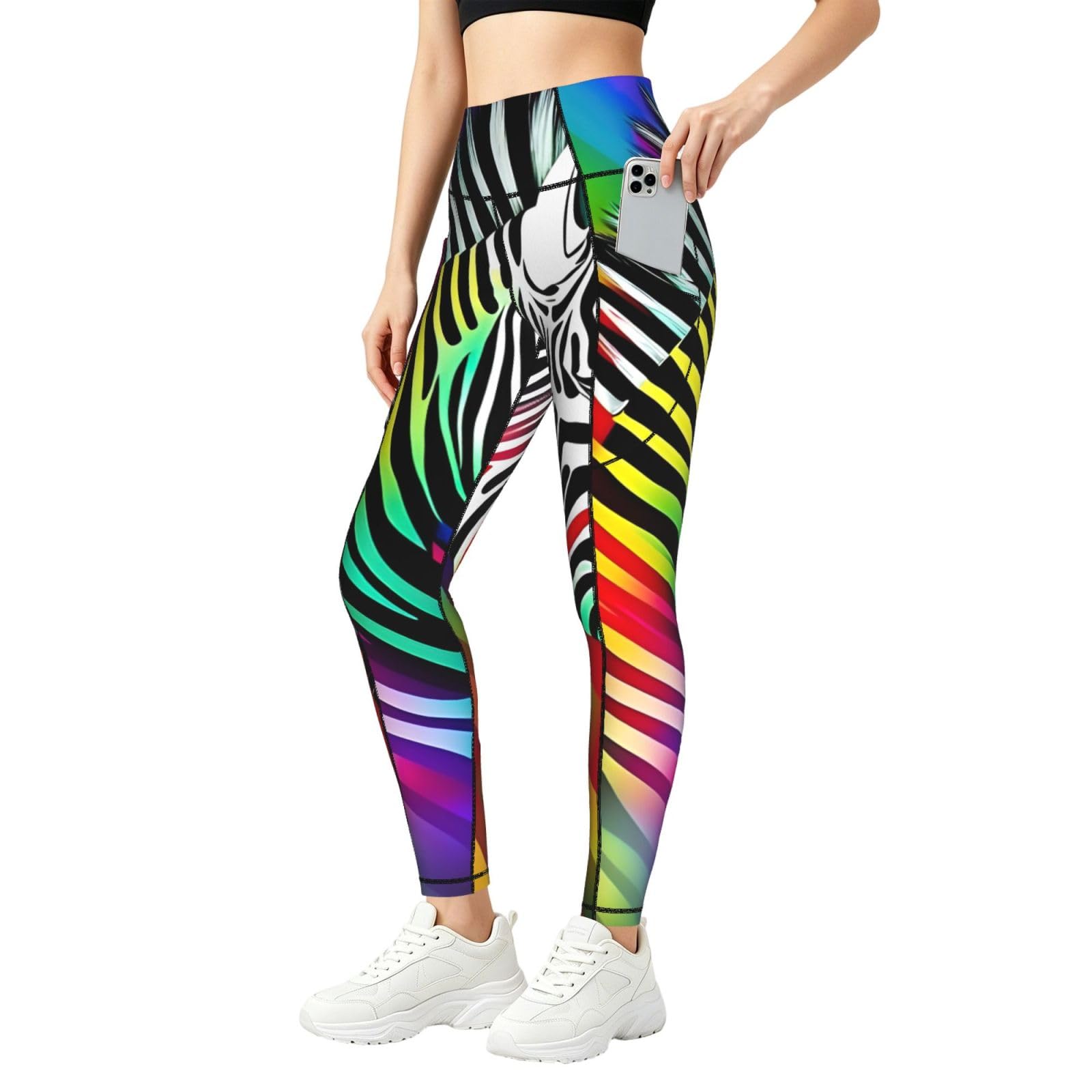 Leggings de cebra arcoíris para mujer con ropa deportiva de ejercicio 8