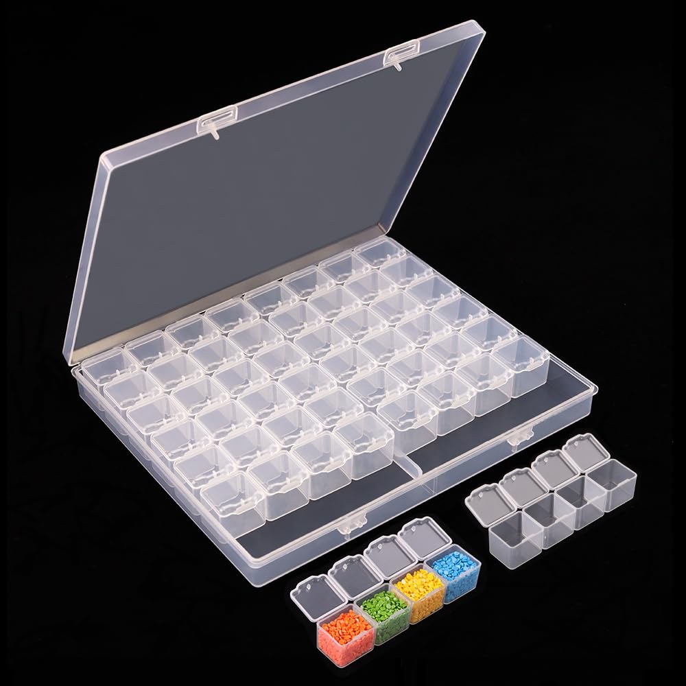 RJ-Sport 56 Grids Diamond Art Bead Organizer Box, Compact & Portable Clear Plastic Case for Jewelry & Gems Storage and Organizing