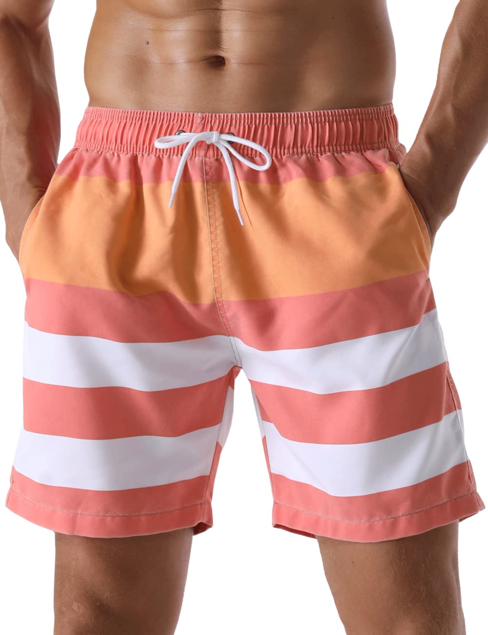 Nonwe Mens Swim Board Shorts Retro Washed Quick Dry Lightweight Beach Shorts