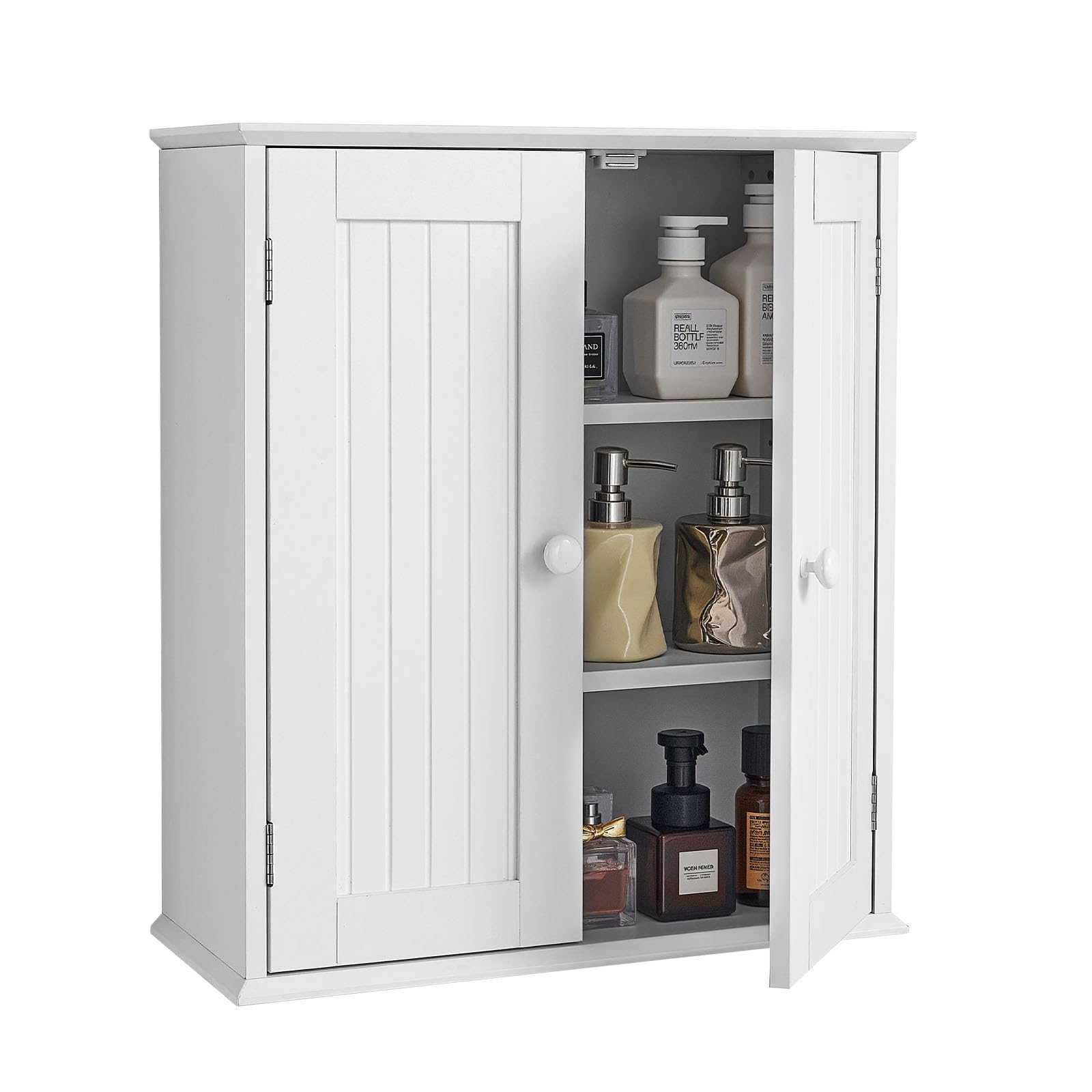 VEVOR Armario de Pared para Baño 3 Niveles, con 2 Puertas y Estantes Ajustables, Ideal para Colocar sobre el Inodoro y Colgar en la Cocina o el Baño, Aglomerado + MDF, Blanco, 536 x 244 x 610 mm