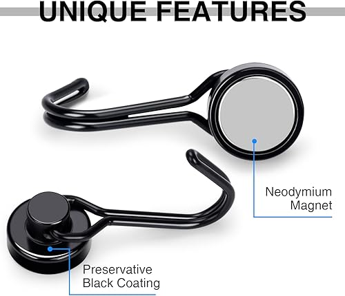 Miniatura 3 de E BAVITE Ganchos magnéticos giratorios negros, ganchos magnéticos de neodimio fuertes de 30 libras con revestimiento epoxi negro para refrigerador,