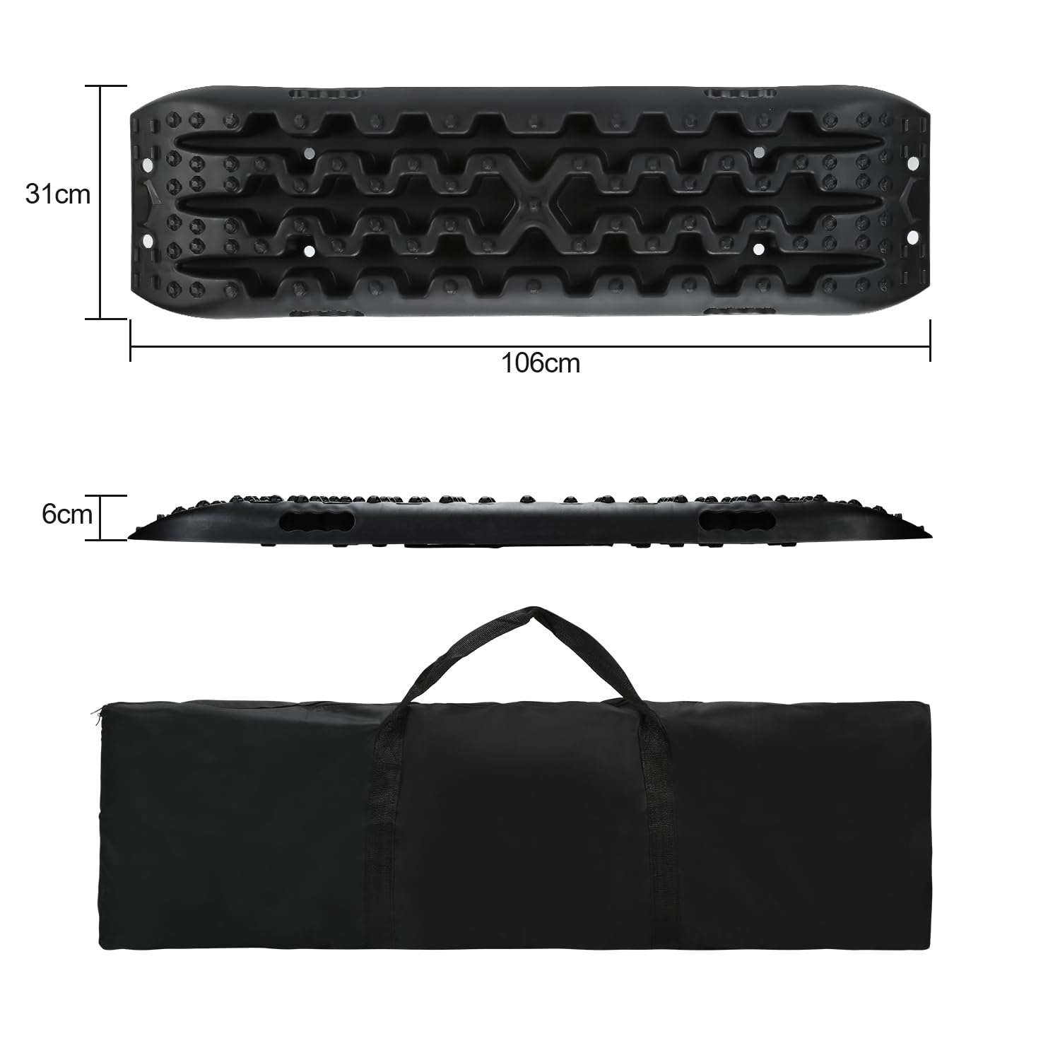 Lot de 2 plaques de désensablement tout-terrain, plaques de désensablement pour camping-car, capacité de charge 10T, aide au démarrage pour neige et sable, avec sac et outil d'installation