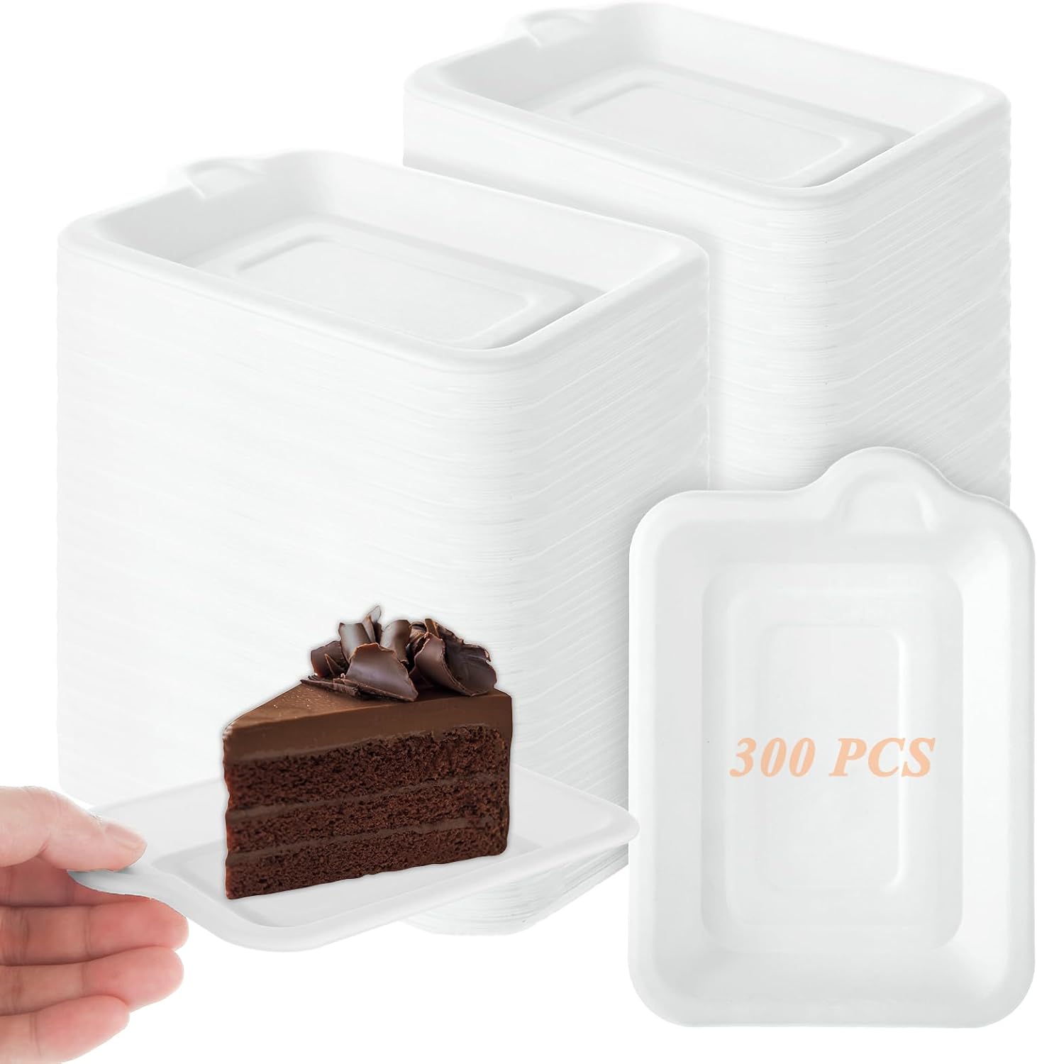 300 PCS 4.1 x 6.1 Inch Small Square Paper Plates 4 Inch White Dessert Plates Disposable Rectangle Plates 4 Inch Sugarcane Bagasse Fiber Cake Plate for Wedding, Dinner, Appetizer, Dessert