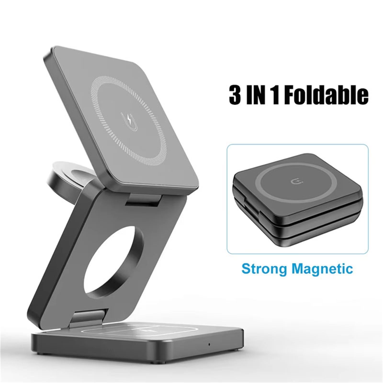 Stazione di ricarica wireless 3 in 1 magnetica pieghevole per telefono 15 14 13 12 Pro Max IWatch 8 9 caricabatterie (nero)