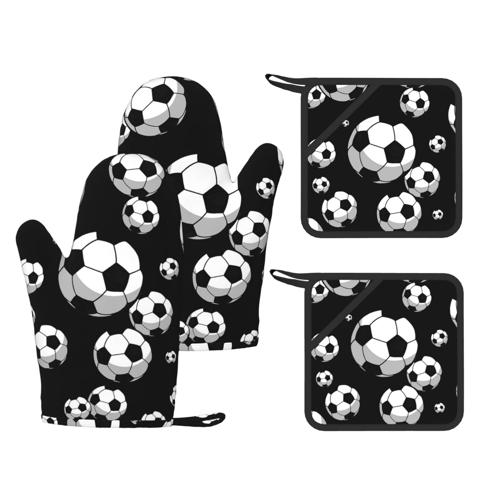 Football,Gants de Cuisine et maniques (Lot de 4), antidérapants Gants de Four résistants à la Chaleur