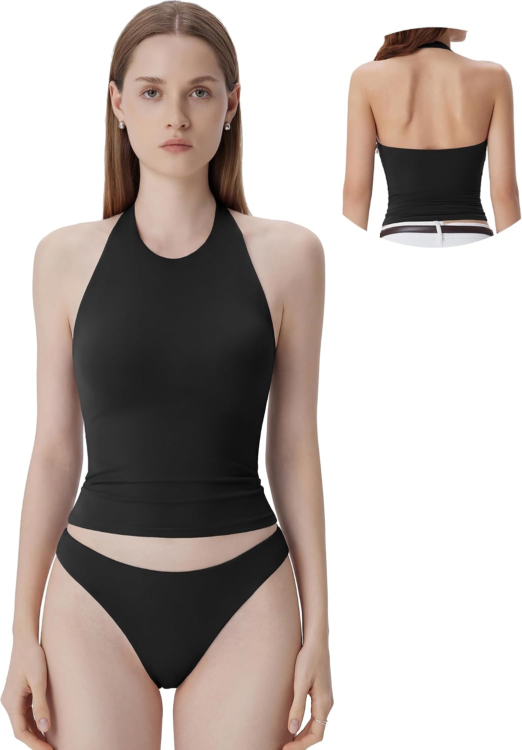 SUUKSESS Women Halter Padded Tank Tops Double Lined Backless Summer Going Out Tops
